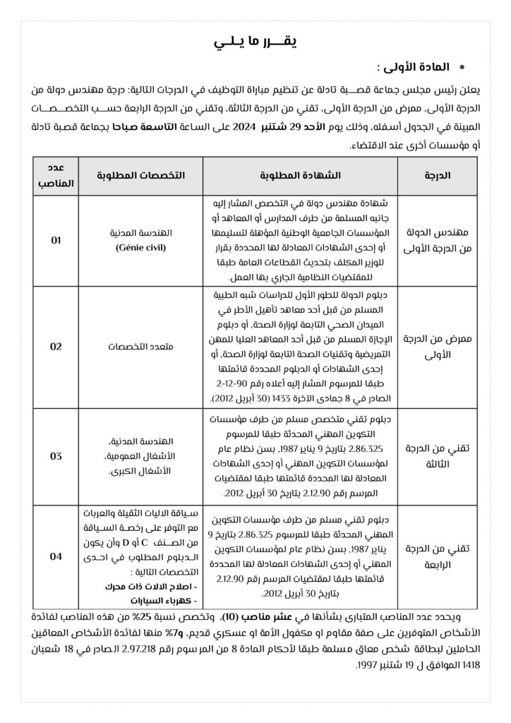 مباراة التوظيف في جماعة قصبة ​برسم سنة 2024
